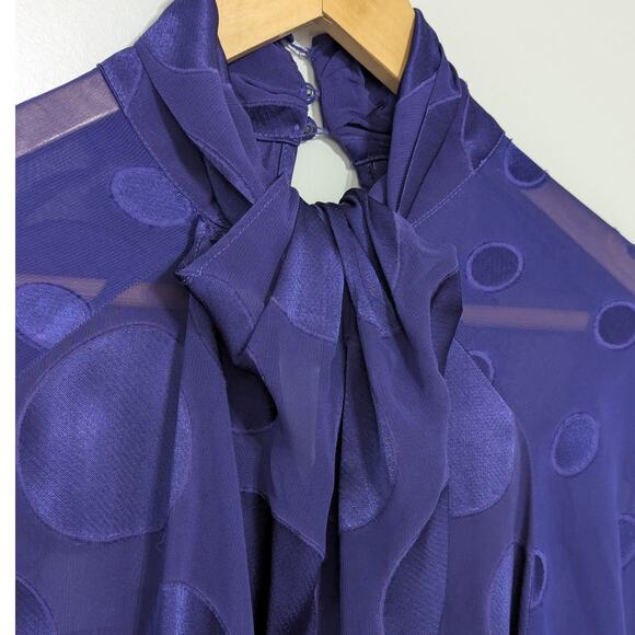 Y2K Love Moschino Sheer Embroidered Polka Dot Blouse Wool Preppy Workwear Office - Picture 4 of 7